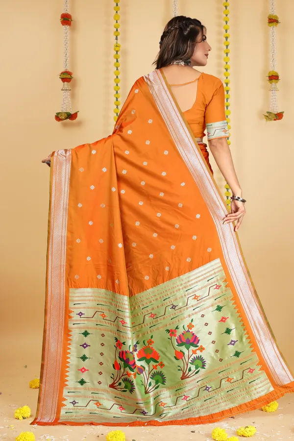 ORANGE_PURE_SILK_PAITHANI_SAREE